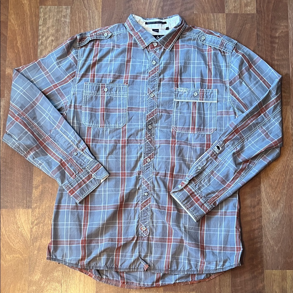 Like new Men's Plaid Button-Up Shirt - Gray and Orange